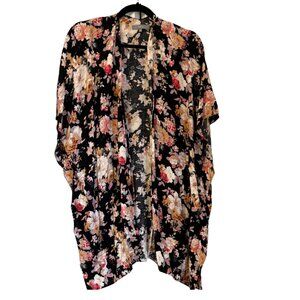 B Young Flowy Black Floral Kimono – Boho Layering Piece or Cover Up (O/S)